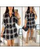 Rochie eleganta scurta neagra cu guler, curea si imprimeu linii Rochie eleganta scurta neagra cu guler, curea si imprimeu linii