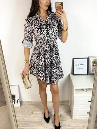 Rochie de zi ieftina alba cu imprimeu animal print mic