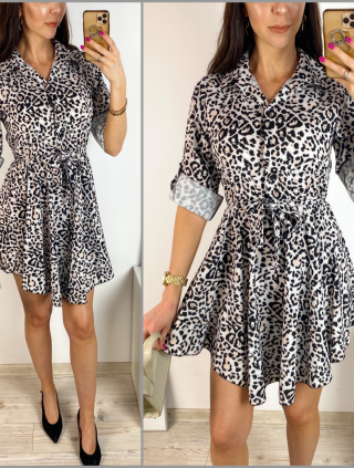 Rochie de zi ieftina alba cu imprimeu animal print mic
