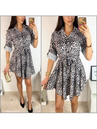 Rochie de zi ieftina alba cu imprimeu animal print mic
