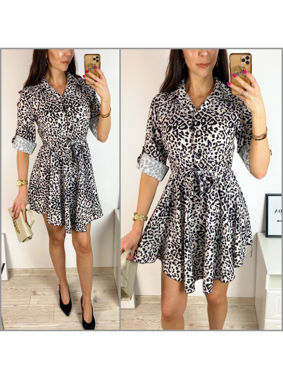 Rochie de zi ieftina alba cu imprimeu animal print mic Rochie de zi ieftina alba cu imprimeu animal print mic