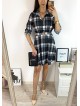 Rochie de zi ieftina neagra cu imprimeu carouri si accesoriu in talie
