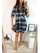 Rochie de zi ieftina neagra cu imprimeu carouri si accesoriu in talie
