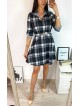 Rochie de zi ieftina neagra cu imprimeu carouri si accesoriu in talie
