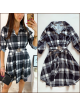 Rochie de zi ieftina neagra cu imprimeu carouri si accesoriu in talie