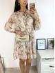 Rochie eleganta scurta crem cu volanase, maneci lungi si flori mici Rochie eleganta scurta crem cu volanase, maneci lungi si flori mici