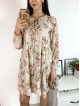 Rochie eleganta scurta crem cu volanase, maneci lungi si flori mici Rochie eleganta scurta crem cu volanase, maneci lungi si flori mici