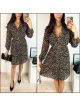 Rochie midi casual maro cu imprimeu animal print si maneci lungi