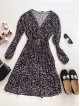 Rochie midi casual gri cu imprimeu animal print si maneci lungi