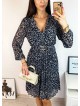 Rochie midi casual gri cu imprimeu animal print si maneci lungi