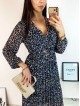 Rochie midi casual gri cu imprimeu animal print si maneci lungi