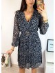 Rochie midi casual gri cu imprimeu animal print si maneci lungi