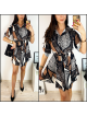 Rochie de zi ieftina maro cu imprimeu multiprint si cordon in talie