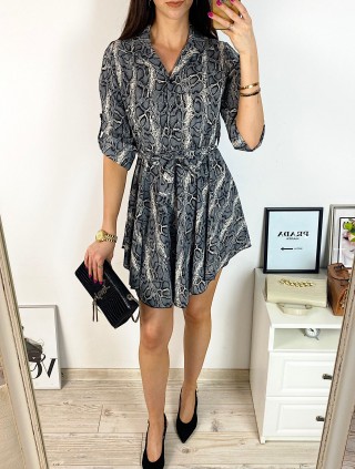 Rochie de zi ieftina gri cu imprimeu snake