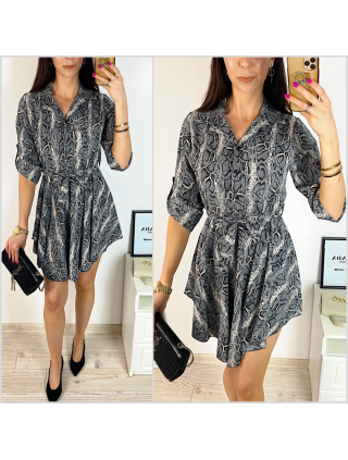 Rochie de zi ieftina gri cu imprimeu snake