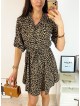 Rochie de zi ieftina maro cu imprimeu animal print mic