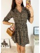 Rochie de zi ieftina maro cu imprimeu animal print mic