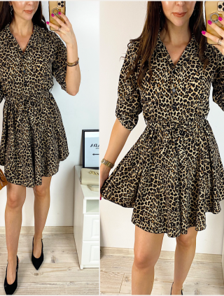 Rochie de zi ieftina maro cu imprimeu animal print mic
