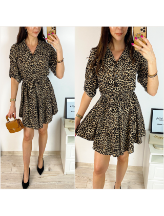 Rochie de zi ieftina maro cu imprimeu animal print mic