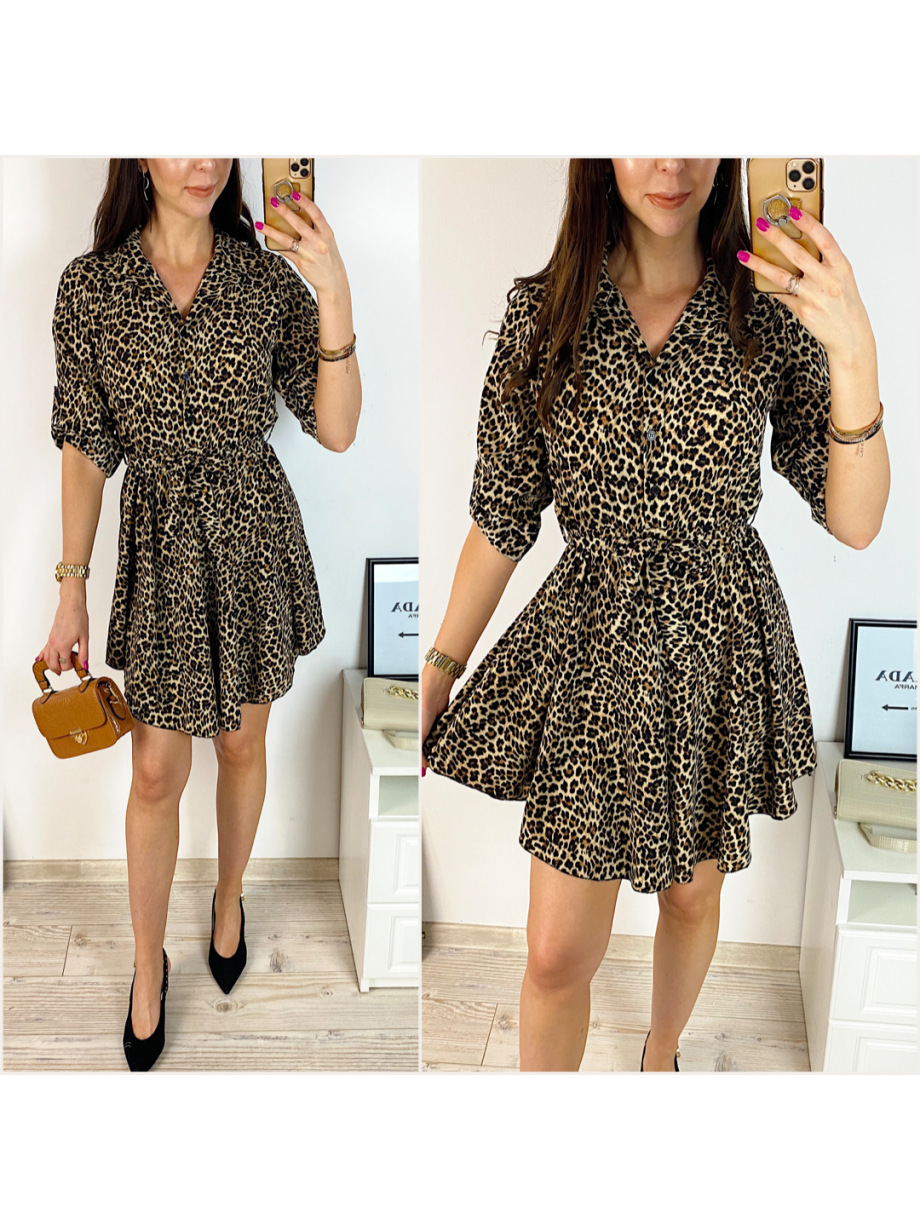Rochie de zi ieftina maro cu imprimeu animal print mic Rochie de zi ieftina maro cu imprimeu animal print mic