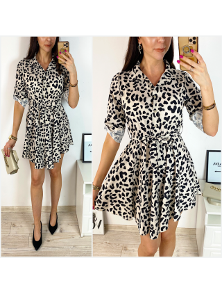 Rochie de zi ieftina alba cu imprimeu animal print