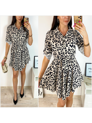 Rochie de zi ieftina alba cu imprimeu animal print