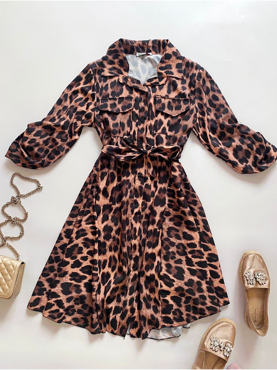 Rochie de zi ieftina neagra cu imprimeu animal print Rochie de zi ieftina neagra cu imprimeu animal print