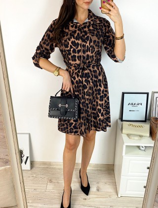 Rochie de zi ieftina neagra cu imprimeu animal print