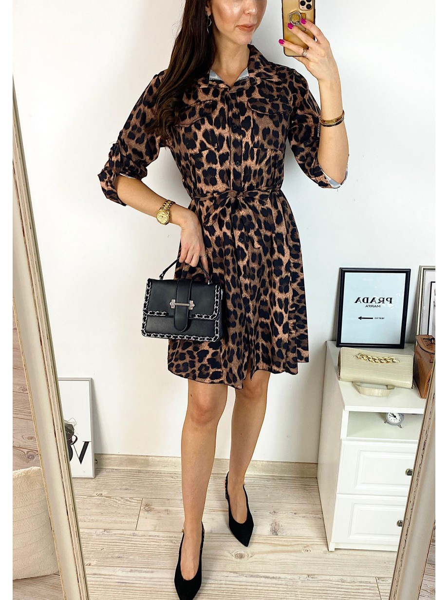 Rochie de zi ieftina neagra cu imprimeu animal print