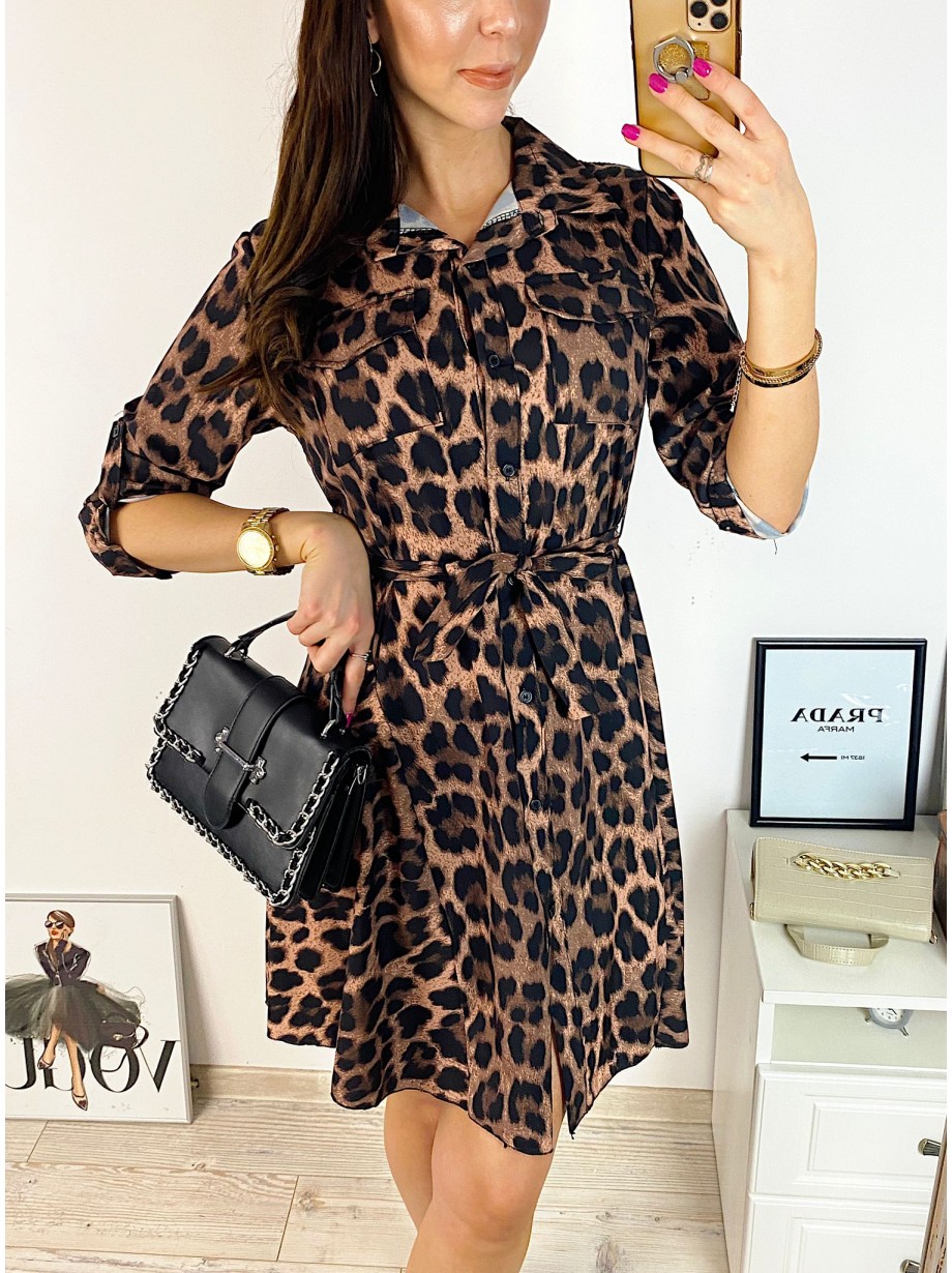 Rochie de zi ieftina neagra cu imprimeu animal print