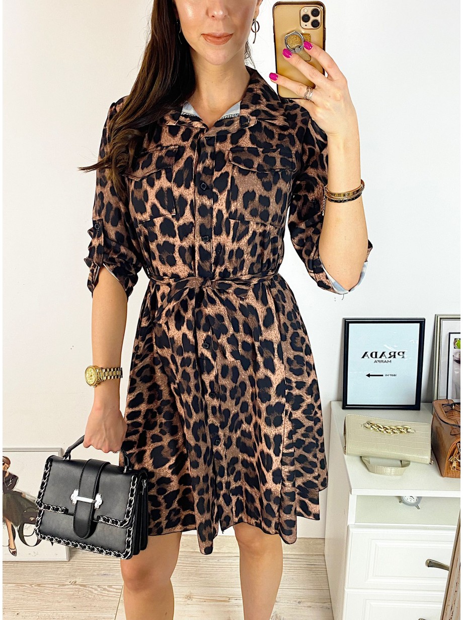 Rochie de zi ieftina neagra cu imprimeu animal print