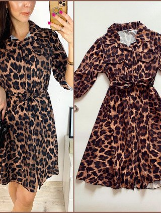 Rochie de zi ieftina neagra cu imprimeu animal print