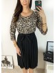 Rochie dama eleganta midi neagra cu pliuri si imprimeu animal print Half