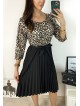 Rochie dama eleganta midi neagra cu pliuri si imprimeu animal print Half