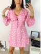 Rochie mini casual roz cu imprimeu buline si maneci lungi
