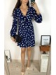 Rochie mini casual bleumarin cu imprimeu buline si maneci lungi