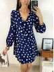 Rochie mini casual bleumarin cu imprimeu buline si maneci lungi