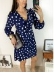 Rochie mini casual bleumarin cu imprimeu buline si maneci lungi