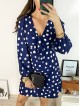 Rochie mini casual bleumarin cu imprimeu buline si maneci lungi
