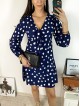 Rochie mini casual bleumarin cu imprimeu buline si maneci lungi