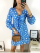Rochie mini casual albastra cu imprimeu buline si maneci lungi Rochie mini casual albastra cu imprimeu buline si maneci lungi