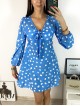 Rochie mini casual albastra cu imprimeu buline si maneci lungi Rochie mini casual albastra cu imprimeu buline si maneci lungi