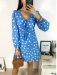 Rochie mini casual albastra cu imprimeu buline si maneci lungi Rochie mini casual albastra cu imprimeu buline si maneci lungi