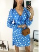Rochie mini casual albastra cu imprimeu buline si maneci lungi Rochie mini casual albastra cu imprimeu buline si maneci lungi