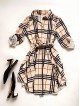 Rochie de zi ieftina roz cu imprimeu carouri si cordon in talie Rochie de zi ieftina roz cu imprimeu carouri si cordon in talie