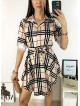 Rochie de zi ieftina roz cu imprimeu carouri si cordon in talie
