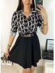 Rochie dama eleganta midi neagra cu pliuri si imprimeu litere Half