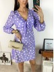 Rochie mini casual mov cu imprimeu buline si maneci lungi Rochie mini casual mov cu imprimeu buline si maneci lungi