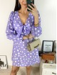 Rochie mini casual mov cu imprimeu buline si maneci lungi Rochie mini casual mov cu imprimeu buline si maneci lungi
