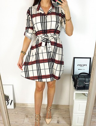 Rochie de zi casual alba cu imprimeu dungi maro